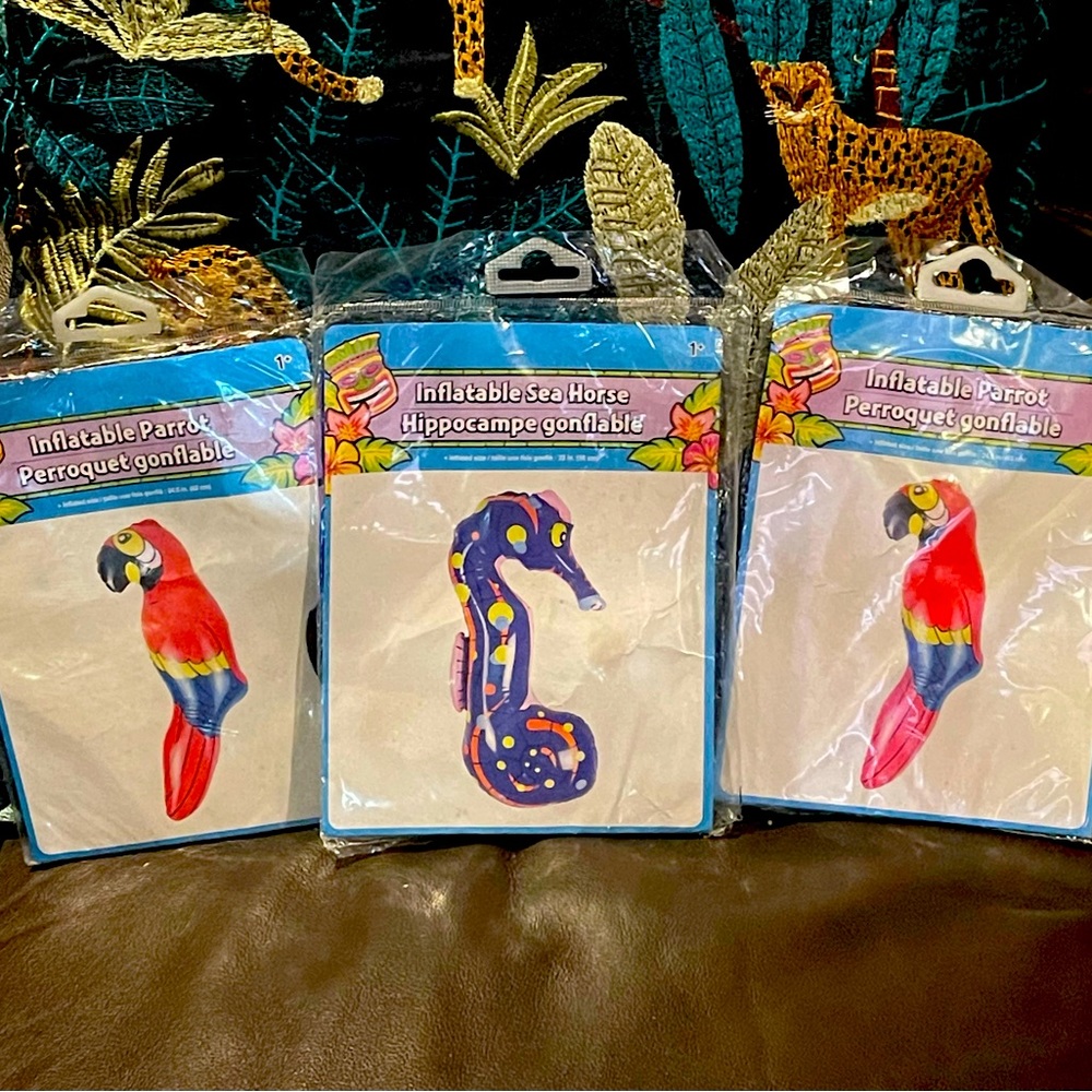 3~Inflatable Parrots & Sea Horse 22” (58 Cm)
